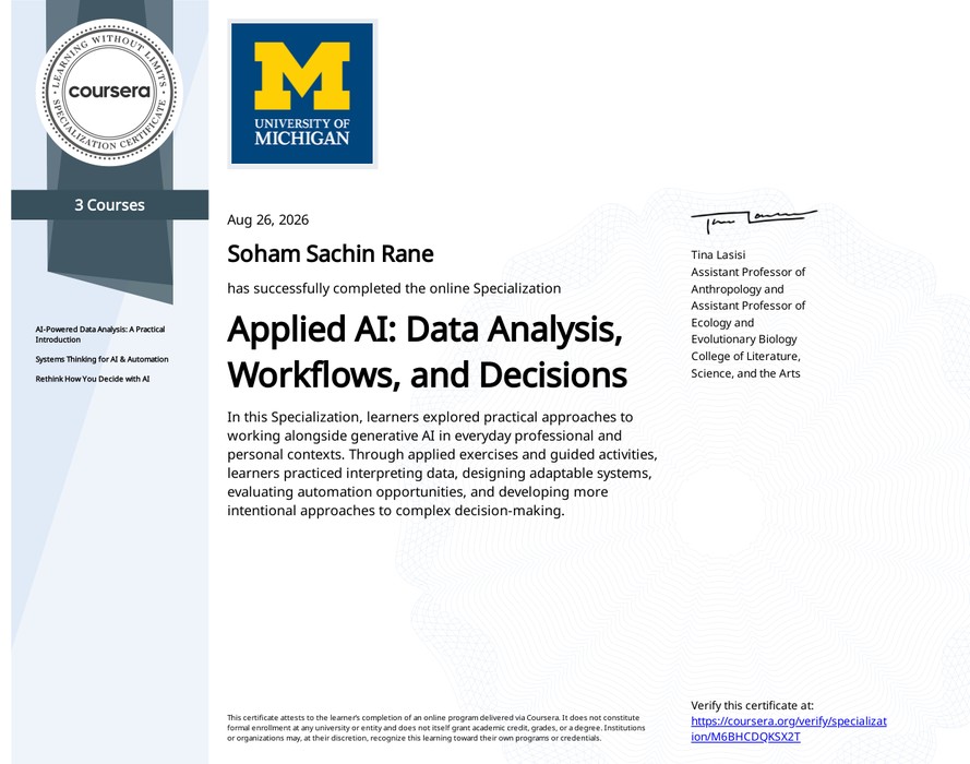 University of Michigan Applied AI certificate