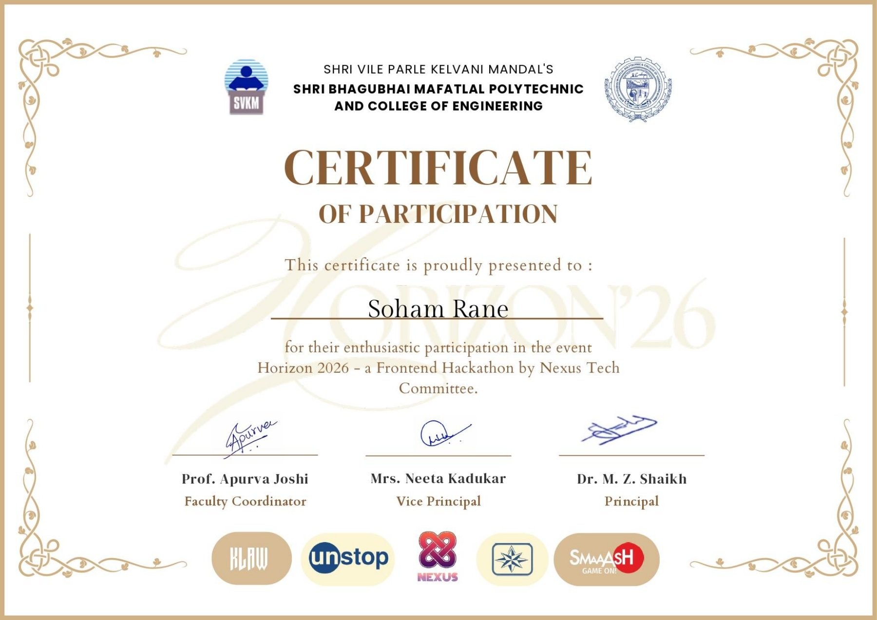 Horizon 2026 hackathon participation certificate