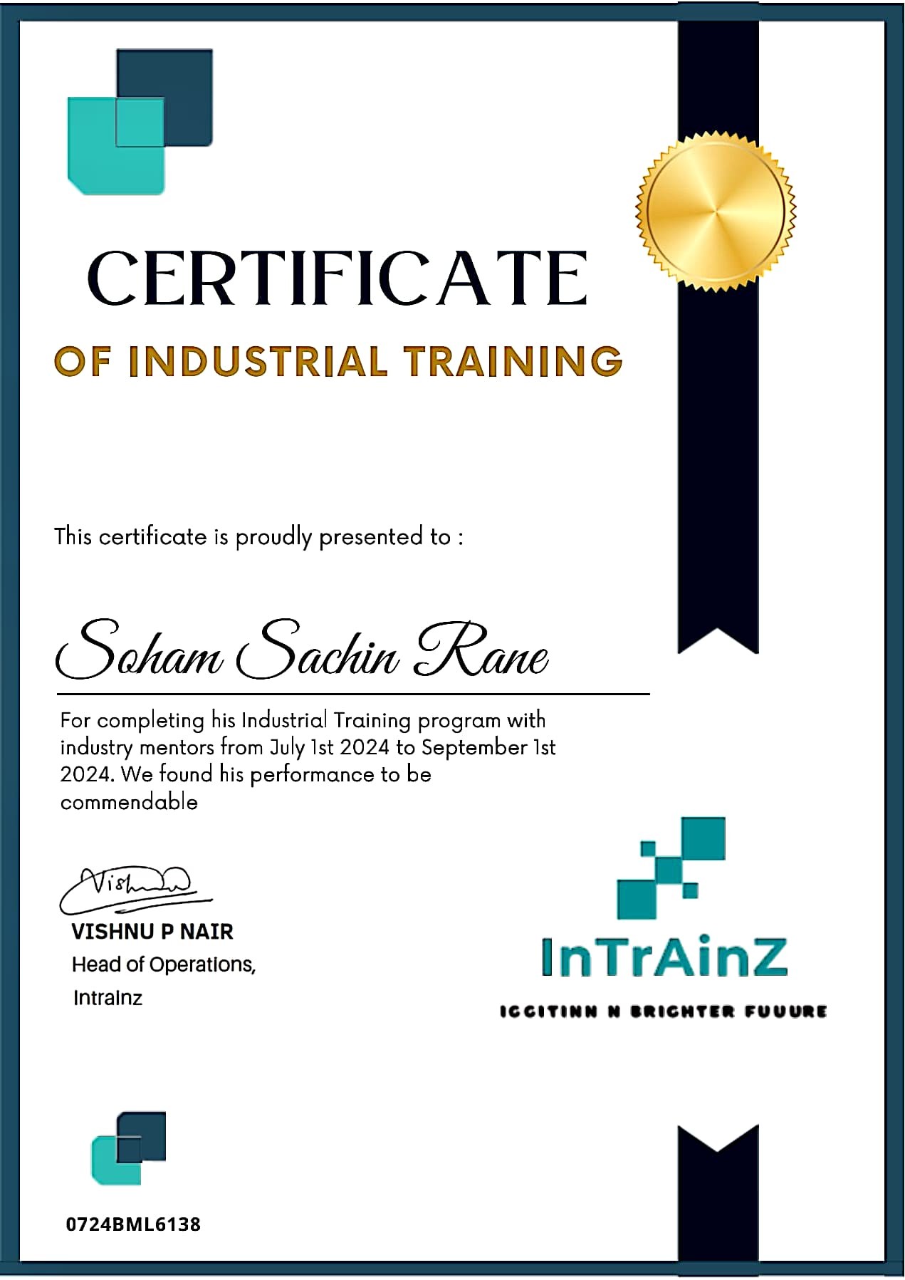 InTrainz industrial training certificate