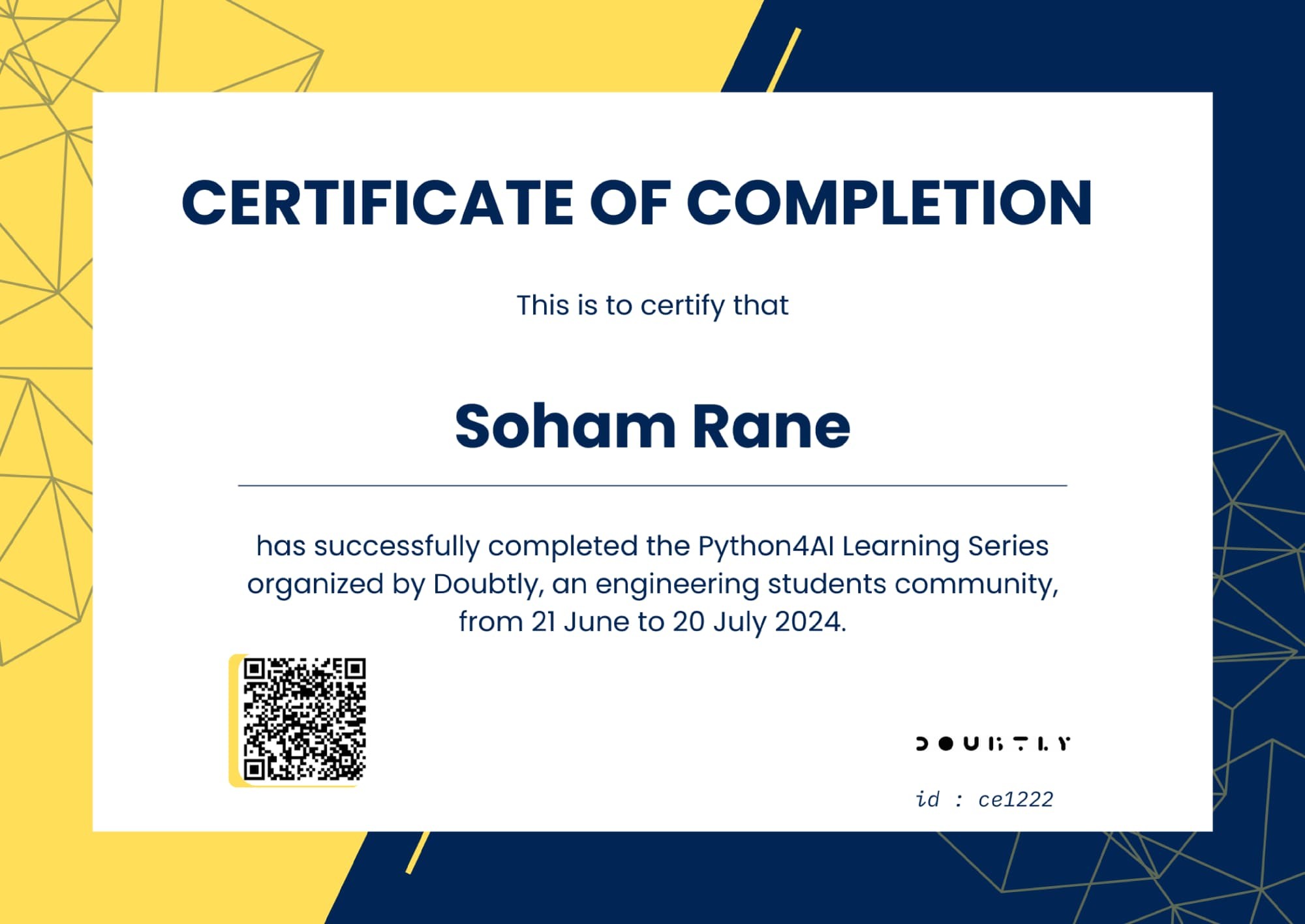 Python4AI Learning Series certificate
