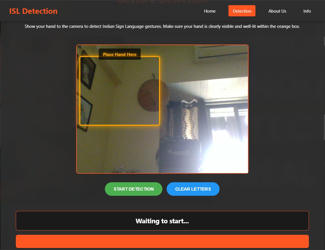 Webcam detection view with hand placement guide